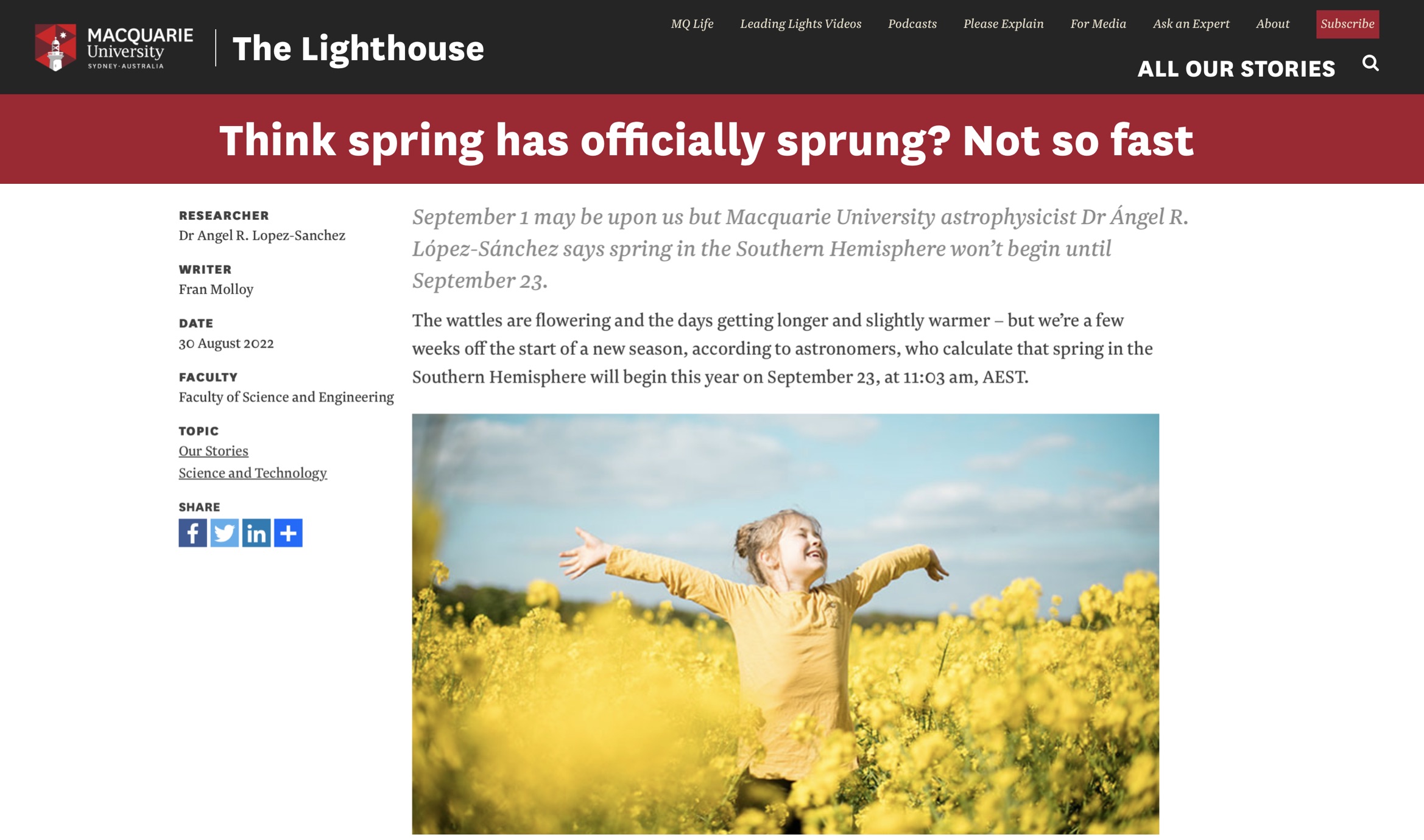 Article in MQ’s The Lighthouse: Think spring has officially sprung? Not so fast