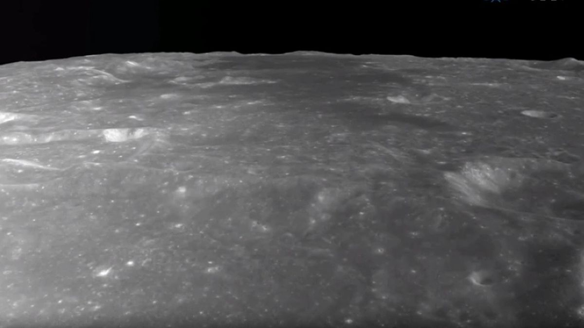 Bright craters pit the surface of the far side of the moon as seen by China